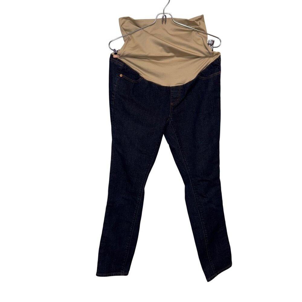 Loft Petites Maternity Skinny Jeans With Beige Over-Belly Panel Dark Wash Cotton